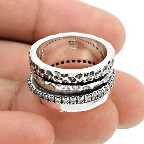 Beautiful 925 Sterling Silver CZ Gemstone Spinner Ring Size 7 Handmade Jewelry D74