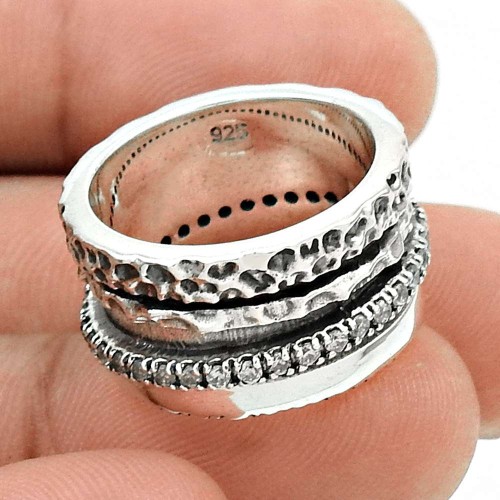 Good-Looking 925 Sterling Silver CZ Gemstone Spinner Ring Size 7 Jewelry T79