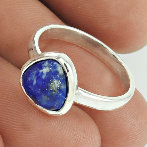 Natural LAPIS LAZULI Ring Size 7.5 925 Solid Sterling Silver HANDMADE PP9
