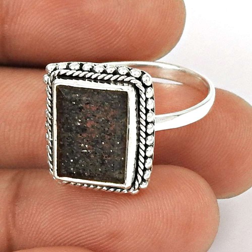 Black Sunstone Ring Size 9 925 Sterling Silver Vintage Look Jewelry SK32