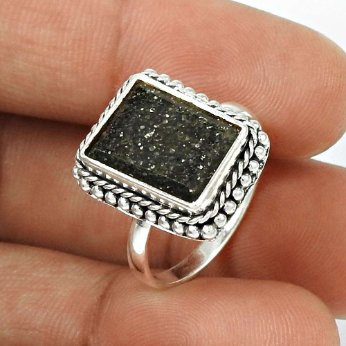 Black Sunstone Ring Size 7 925 Sterling Silver Vintage Look Jewelry SK39