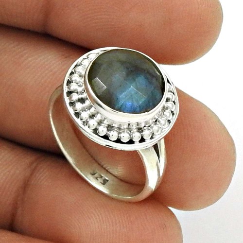 Natural LABRADORITE HANDMADE Jewelry 925 Sterling Silver Ring Size 6 DD26