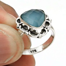 Natural CHALCEDONY Gemstone HANDMADE Jewelry 925 Silver Ring Size 8 BB27