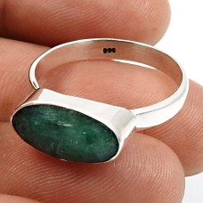 925 Sterling Silver Jewelry Baguette Shape Emerald Gemstone Ring Size 9 N29