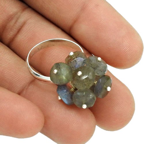 Natural LABRADORITE HANDMADE Jewelry 925 Sterling Silver Beaded Ring Size 6 AR15