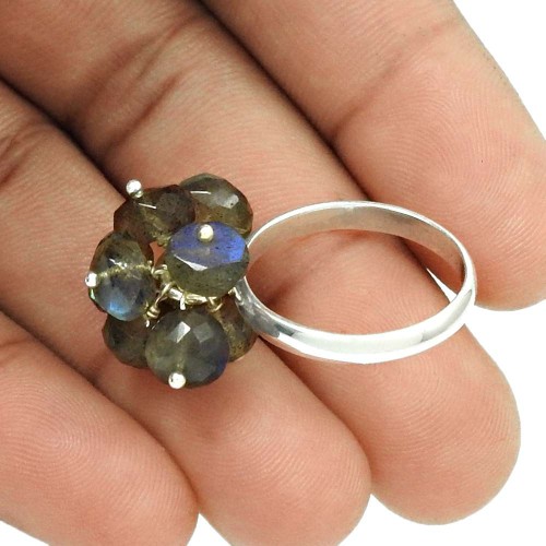 Natural LABRADORITE HANDMADE Jewelry 925 Silver Beaded Ring Size 8.5 AO15