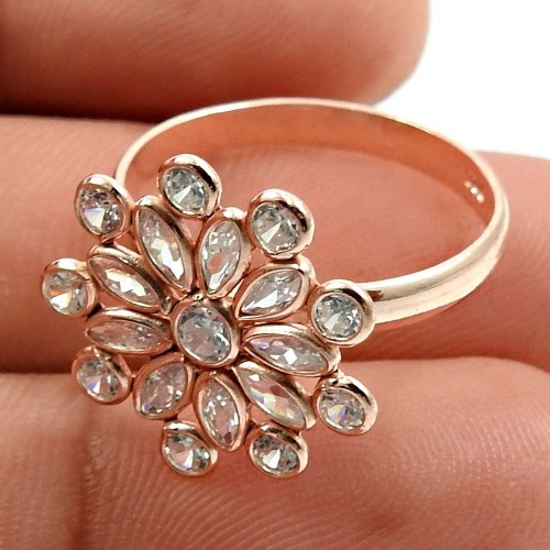 Rose Gold Plated 925 Sterling Silver White CZ Gemstone Ring Ethnic Indian Jewelry D70