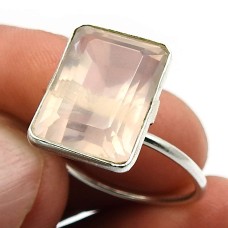 925 Sterling Fine Silver Jewelry Rose Quartz Gemstone Ring Size 7.5 B18