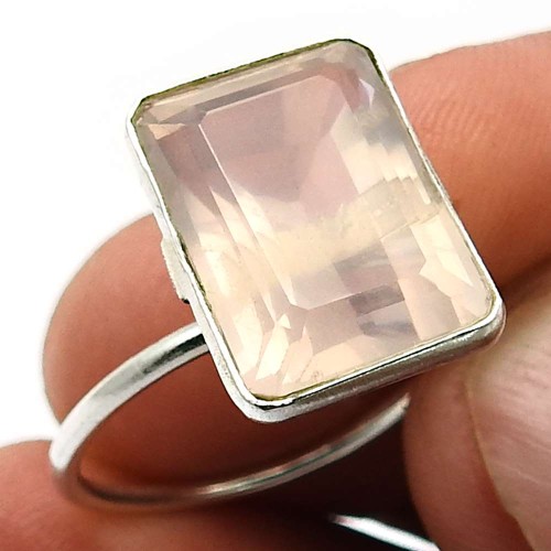 Rose Quartz Gemstone Ring Size 8.5 925 Sterling Silver Jewelry C18