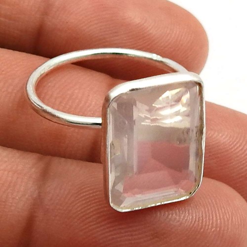 925 Sterling Silver Jewelry Rose Quartz Gemstone Ring Size 7 E18