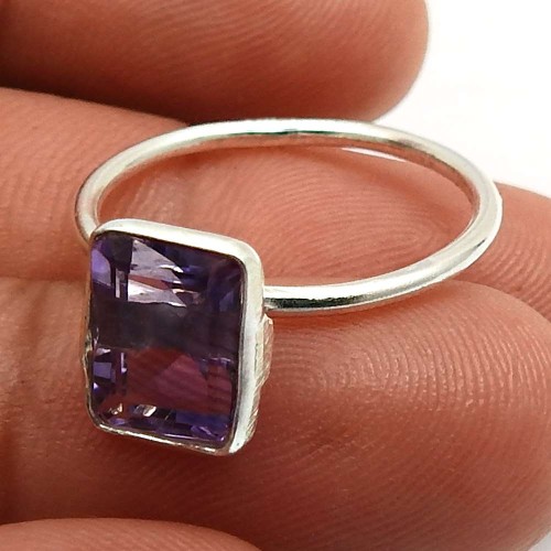 Wedding Gift 925 Sterling Silver Jewelry Amethyst Gemstone Ring Size 7.5 W17
