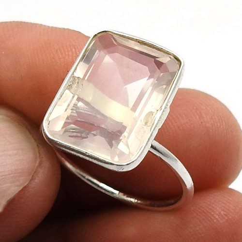 Rose Quartz Gemstone Jewelry 925 Sterling Silver Ring Size 7.5 Y17
