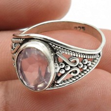 Faceted Rose Quartz Gemstone Ring Size 8 925 Sterling Silver Jewelry J55