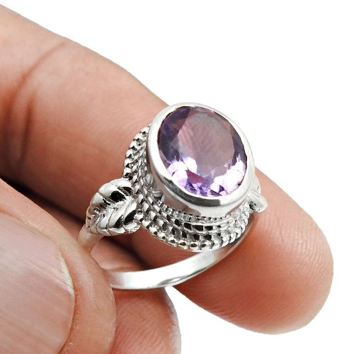 Amethyst Gemstone Jewelry 925 Sterling Silver Ring Size 8 E43