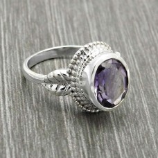925 Sterling Fine Silver Jewelry Amethyst Gemstone Ring Size 5 N42