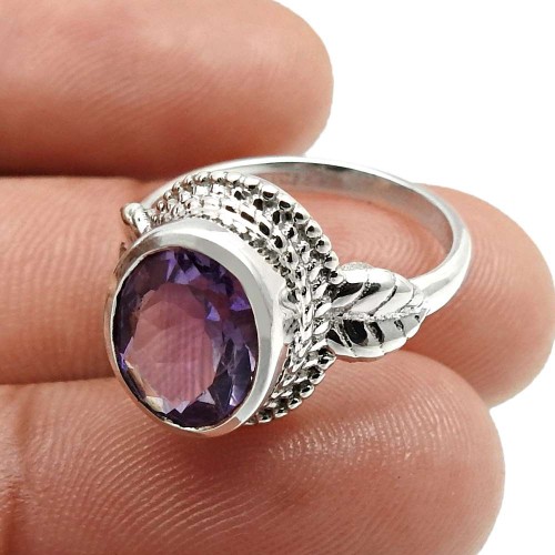 Amethyst Gemstone Ring Size 8 925 Sterling Silver Fine Jewelry H43