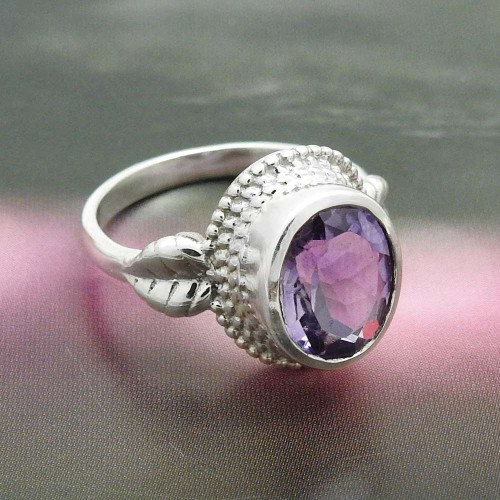 Amethyst Gemstone Jewelry 925 Solid Sterling Silver Ring Size 8 K43