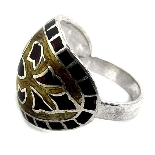 Modern Style!! 925 Sterling Silver Enamel Ring
