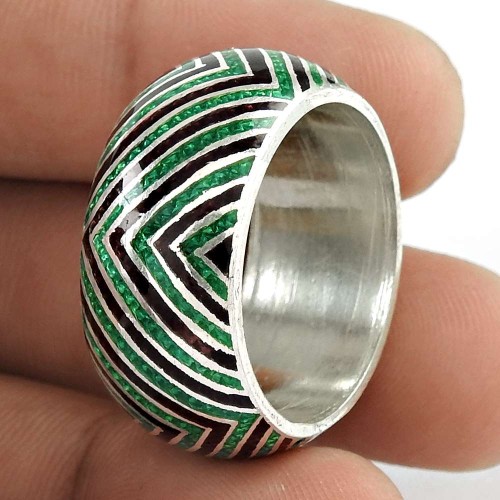 Ethnic Design !! 925 Sterling Silver Enamel Ring