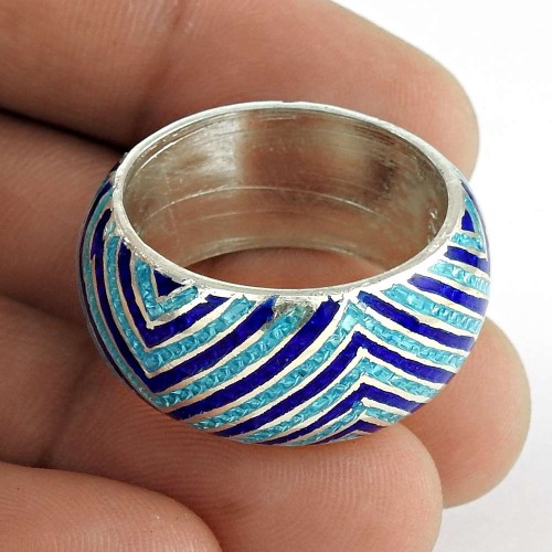 Created !! 925 Sterling Silver Enamel Ring