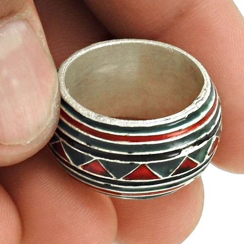 925 Sterling Silver HANDMADE Jewelry Inlay Band Ring Size 7 LO27