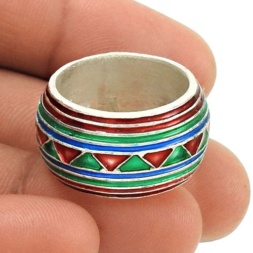 HANDMADE 925 Solid Sterling Silver Jewelry Inlay Band Ring Size 8 FR30