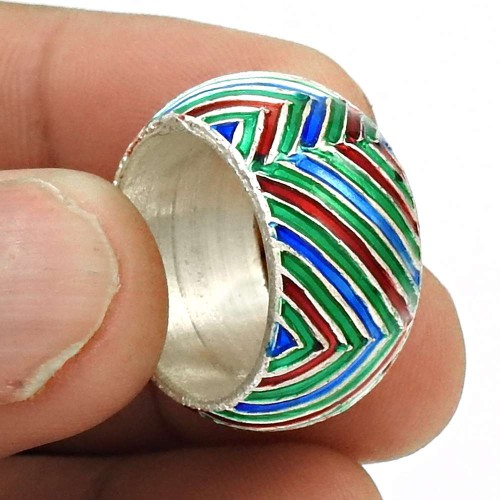 Indian HANDMADE Jewelry 925 Solid Sterling Silver Inlay Band Ring Size 6.5 BE31