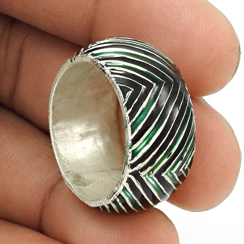 HANDMADE Indian Jewelry 925 Solid Sterling Silver Inlay Band Ring Size 9.5 DE31