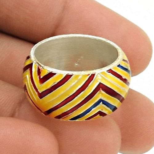 HANDMADE 925 Solid Sterling Silver Jewelry Inlay Band Ring Size 8 SW32