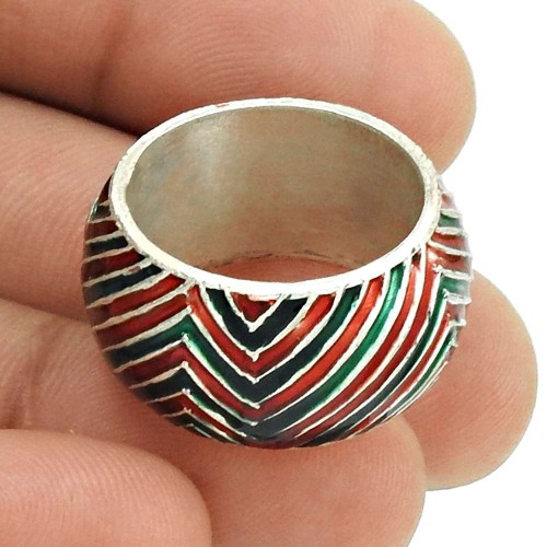HANDMADE Indian Jewelry 925 Solid Sterling Silver Inlay Band Ring Size 7 XU34