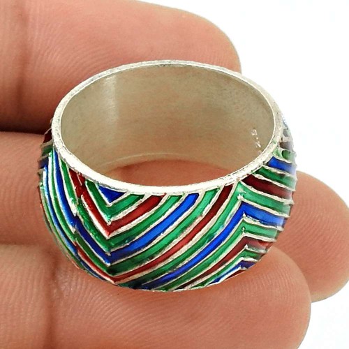 925 Sterling Silver HANDMADE Jewelry Inlay Band Ring Size 10 FR34