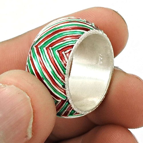 HANDMADE Indian Jewelry 925 Solid Sterling Silver Inlay Band Ring Size 8 JU34