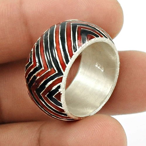 HANDMADE 925 Solid Sterling Silver Jewelry Inlay Band Ring Size 8 KI34