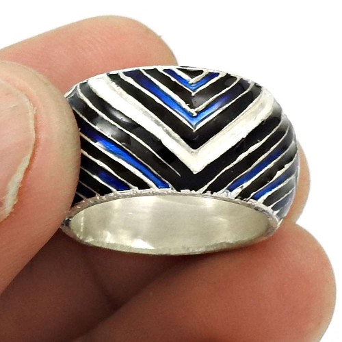 925 Sterling Silver HANDMADE Jewelry Inlay Band Ring Size 7 LO34