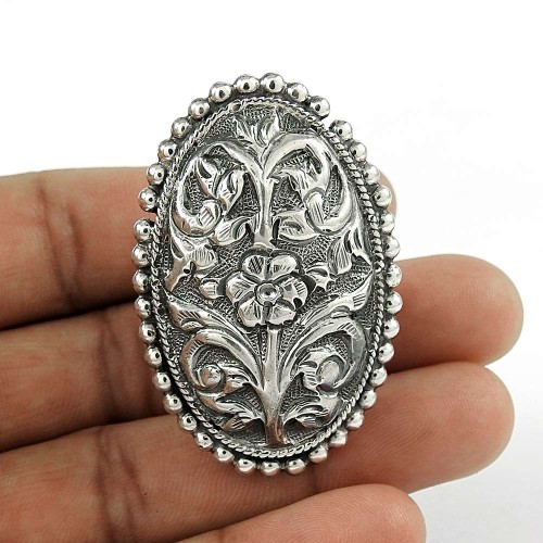Rava Work Solid Oxidized 925 Sterling Silver Ring