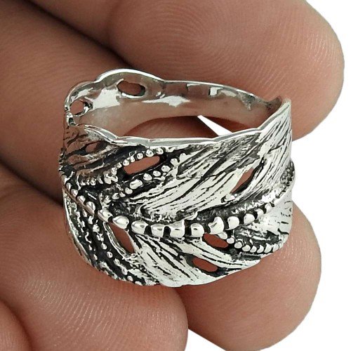 Ethnic Design Oxidized 925 Sterling Silver Leaf Ring