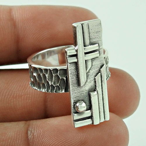 Geometric Ring Size 7 925 Solid Sterling Silver HANDMADE Indian Jewelry S19