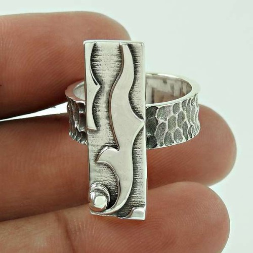 Indian HANDMADE Jewelry 925 Solid Sterling Silver Geometric Ring Size 9 H40