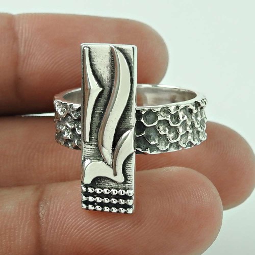 Indian HANDMADE Jewelry 925 Solid Sterling Silver Geometric Ring Size 9 J20