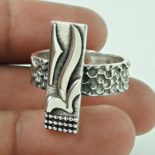 HANDMADE 925 Solid Sterling Silver Jewelry Geometric Ring Size 6 B55