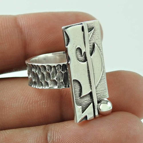 HANDMADE 925 Solid Sterling Silver Jewelry Geometric Ring Size 9 T20