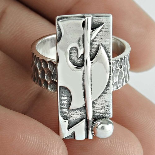 HANDMADE 925 Solid Sterling Silver Jewelry Geometric Ring Size 9 T21