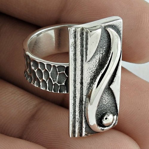 925 Sterling Silver HANDMADE Jewelry Geometric Ring Size 6 U8