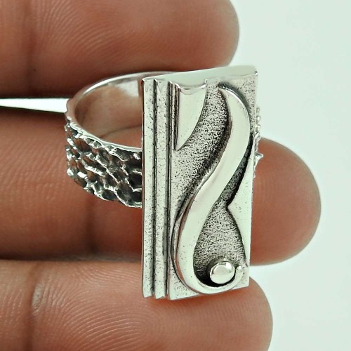 925 Sterling Silver HANDMADE Jewelry Geometric Ring Size 8 O40