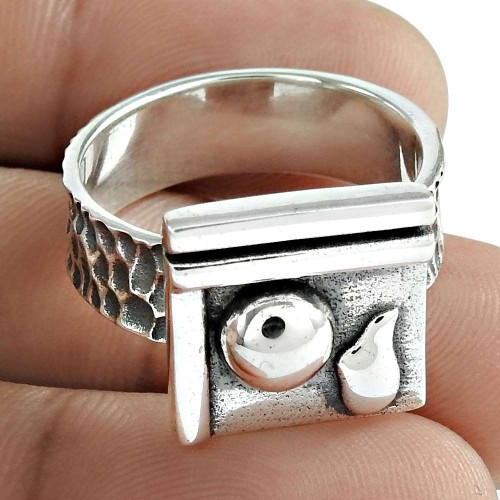 925 Sterling Silver HANDMADE Jewelry Geometric Ring Size 6 K21