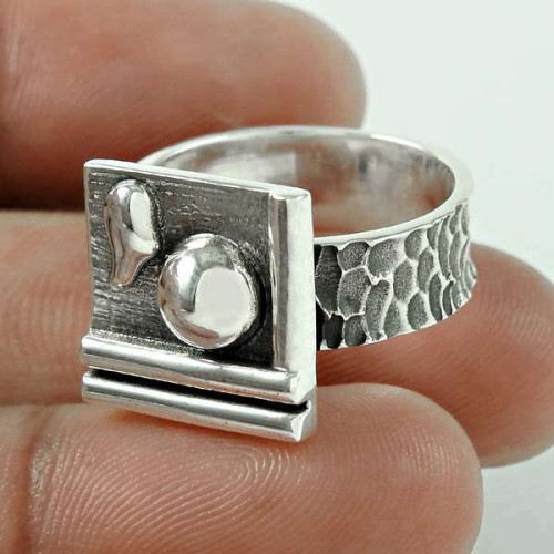 HANDMADE 925 Solid Sterling Silver Jewelry Geometric Ring Size 7 L35