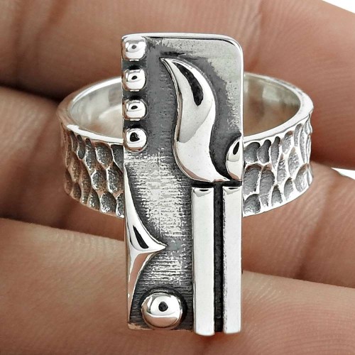 925 Sterling Silver HANDMADE Jewelry Geometric Ring Size 8 W35