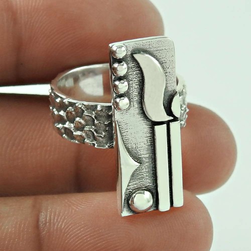 925 Sterling Silver HANDMADE Jewelry Geometric Ring Size 6 S35