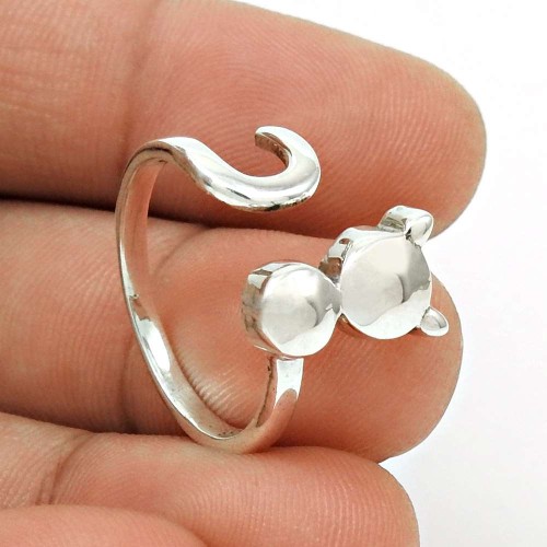 Lovely Solid 925 Sterling Silver Cat Design Ring Size 7.5 Tribal Jewelry C82