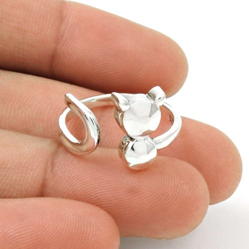 Personable Solid 925 Sterling Silver Cat Design Ring Size 9 Traditional Jewelry T87